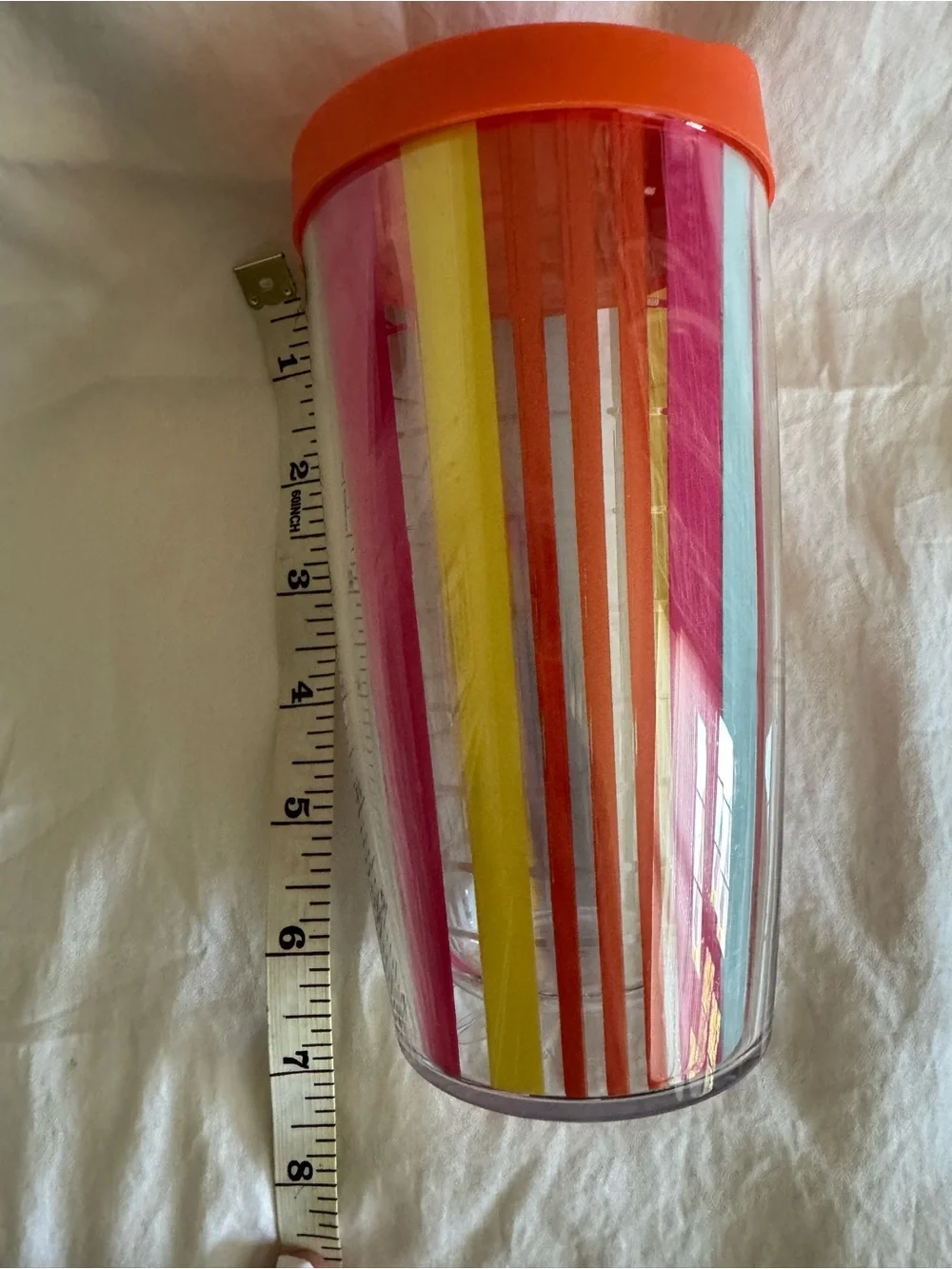 Tervis Tumbler 16 oz Insulated Travel Mug Multi Stripe Orange Lid Made in USA